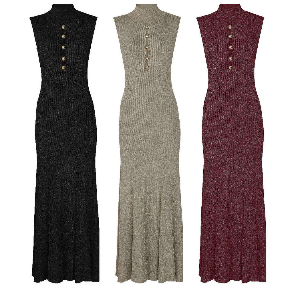 Summer new European and American designer fashionable knitted shiny silk slim fit D7 fashionable sleeveless long skirt