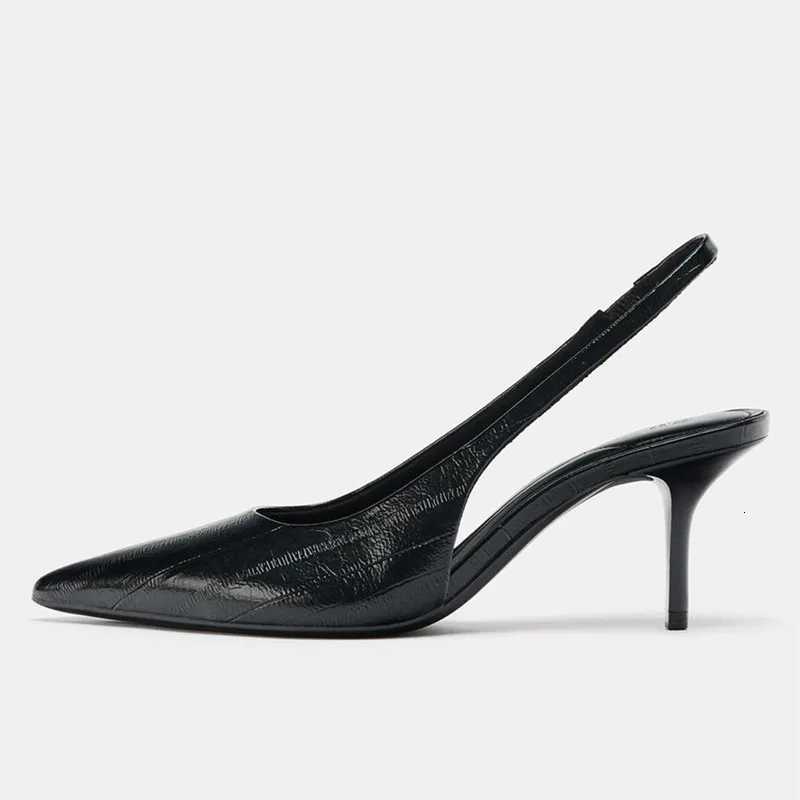 Textured Top Design Slingback Thin High Heels for Ladies Sexy Pointy Toe Back Strap Pumps Women Elegant Slingback Office Shoes Z260330