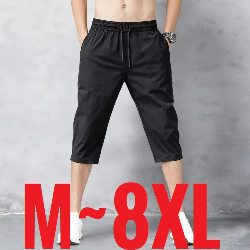 34 Length Mens Shorts Quick Drying Ice Silk Summer Breeches Male Long Calf Bermuda Board Beach Elastic Big Size Nylon Stretch 260330