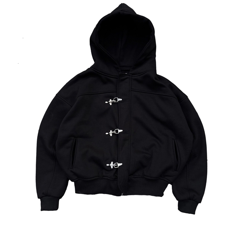 Fashionable American retro y2k sense high street personality button solid color hoodie long sleeve pullover hoodie jacket 260327