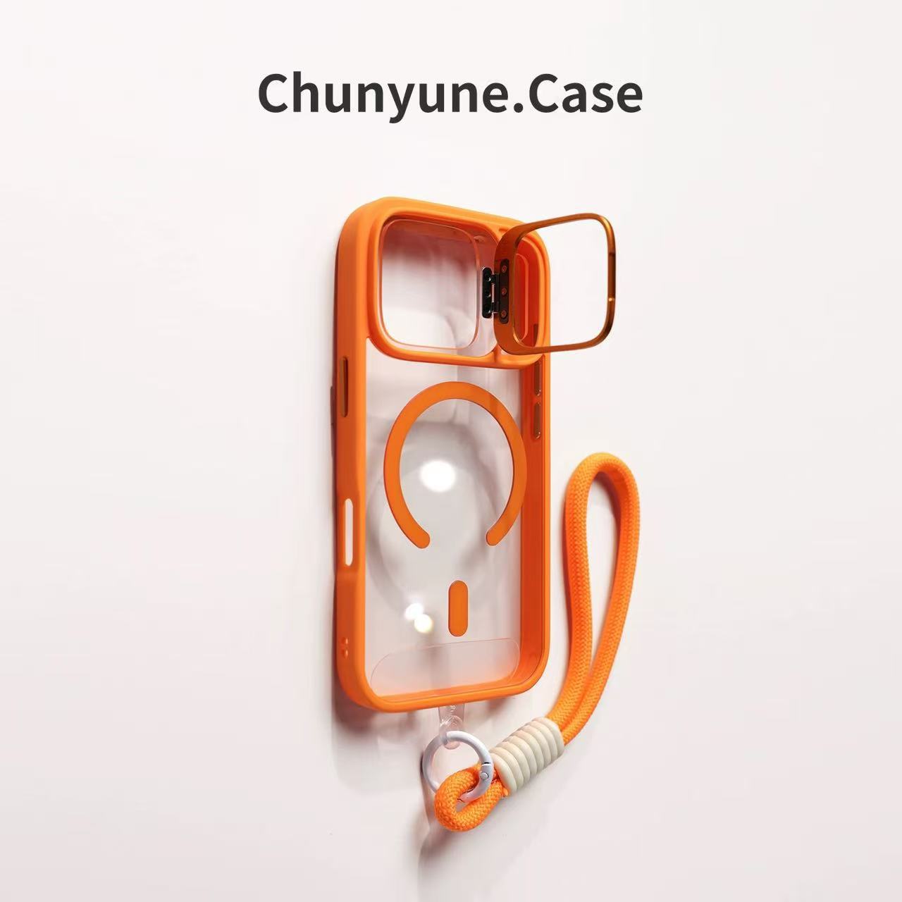 Transparent Orange Case with Lanyard Lens Stand Magnetic for iPhone
