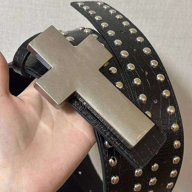Subculture Harajuku Punk Studded Cross Burst Pattern Hip Hop Street Style Men's Rock Party Music Festival Belt Chunjinqiuli