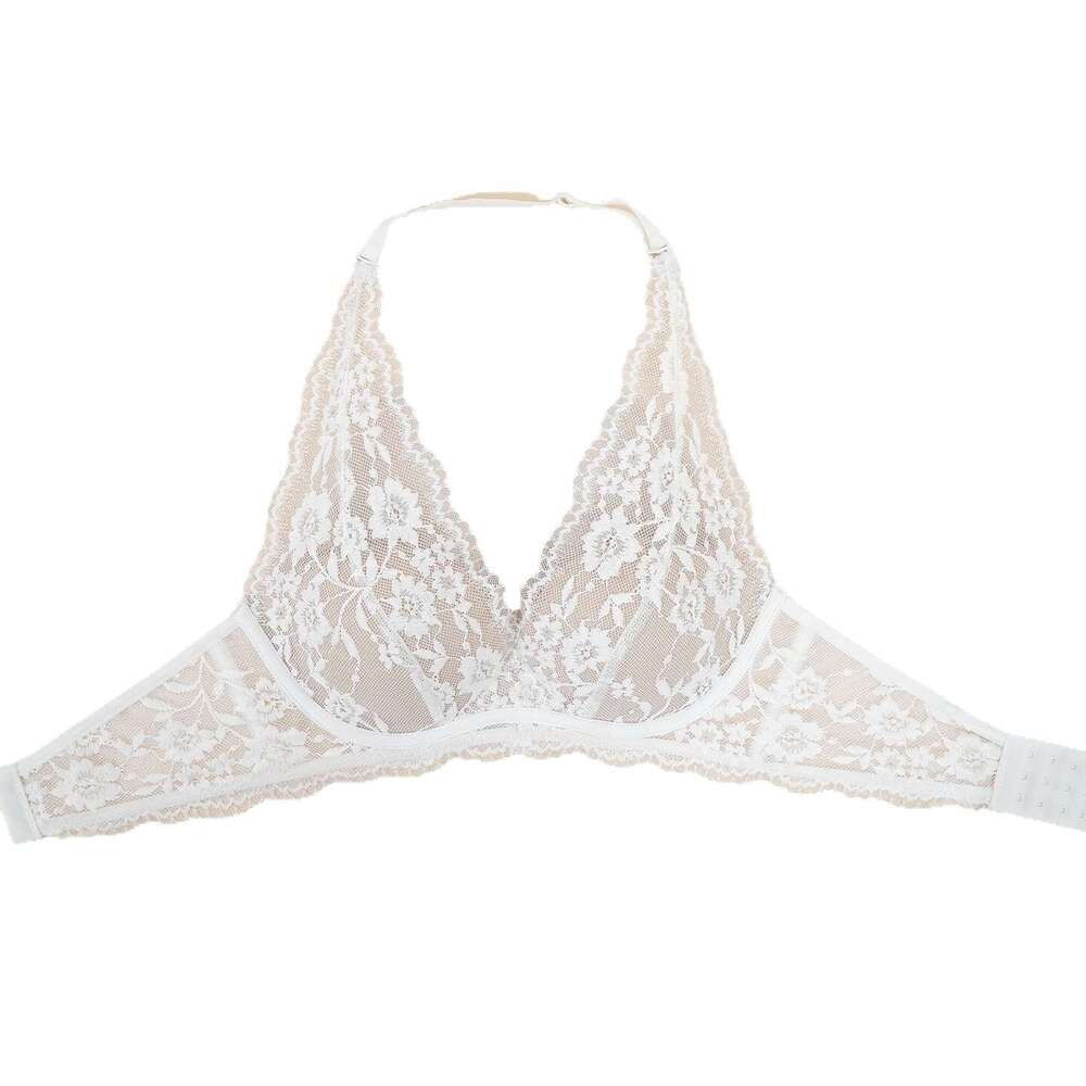 New French-style lingerie for girls small busts, enhancing beautifying the back, pure sexy lace halter bra with no underwire and soft support