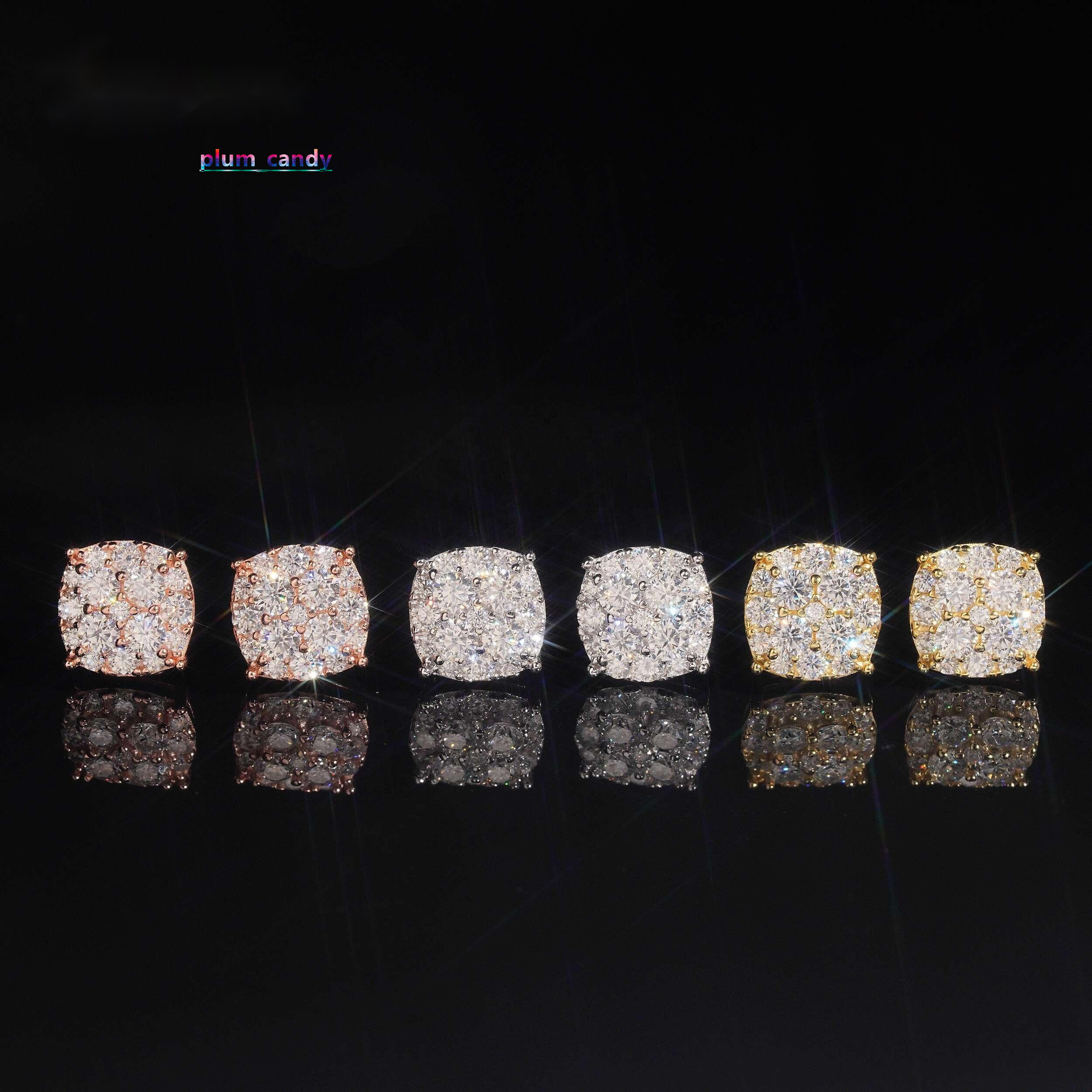 Ready to Ship Hip Hop Iced Out Jewelry 925 Silver GRA Certified VVS Moissanite Diamond Earrings