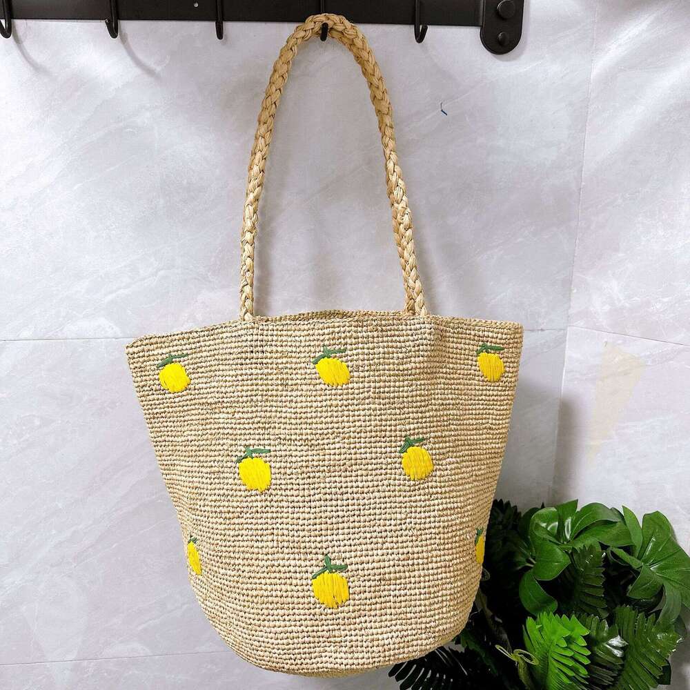 Totebag Shoulder ROSE NOIRE Hand Crocheted Raffia Straw Bucket Women Large Capacity Shoulder Bag With Embroidered Flowers Versatile For Vacation And B