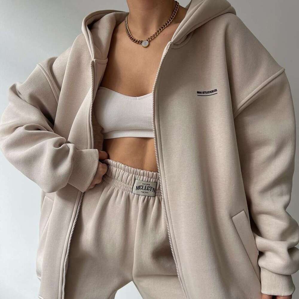 2026 Cross-Border European American Women's Long-Sleeve Fleece-Lined Sweatshirt and Pants Casual Fashion Printed Hooded Set for Women