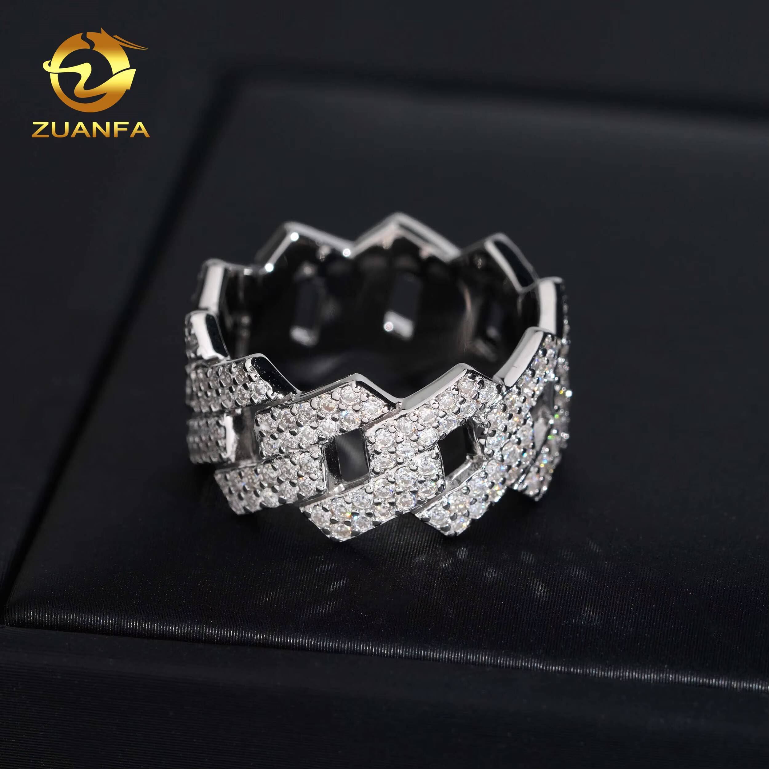 USA Local Stock Fast Shipping Moissanite Cuban Ring 925 Silver Moissanite Pass Diamond Test Hip Men Cuban Ring