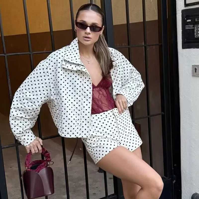 HXAO Polka Dot Bomber Jacket Womens Jackets Demi-Season Oversized Long Sleeve Top Outerwear Aviator Plus Size Zip Up Crop CoatsT260328