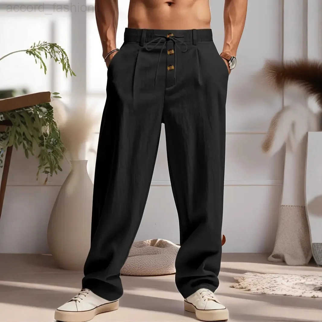 Mens Casual Cotton And Linen Pants Loose Wide-Leg Pants Fashionable Beach Pants Straight-Leg Pants High-end Linen Pants H260330