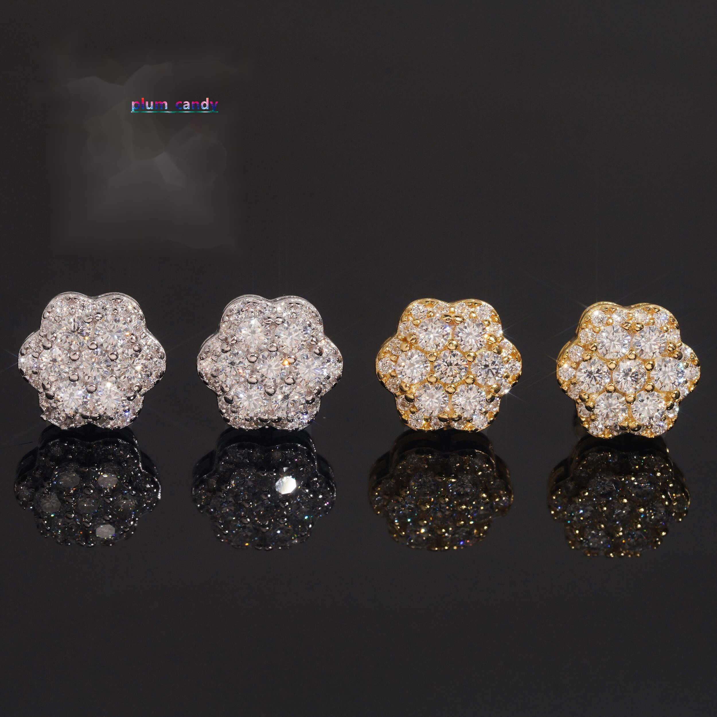 USA Warehouse Local Shipping 925 Sterling Silver Gold Plated Pass Diamond Test Moissanite Flower Cluster Screw Back Stud Earring