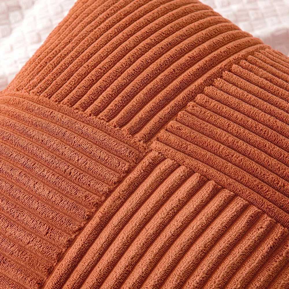 Rust Boho Throw Pillow Cover 18x18 Inch for Couch Bed Sofa Soft Corss Corduroy Patchwork Textured Terracotta Accent Cushion Case H260330 - view 3
