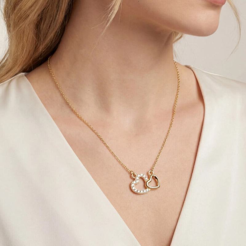 Heart Double Pendant Necklace Fashion Jewellery Finery Accessories Exquisite Zirconia Charming Love Pendant Elegant Gift for Women