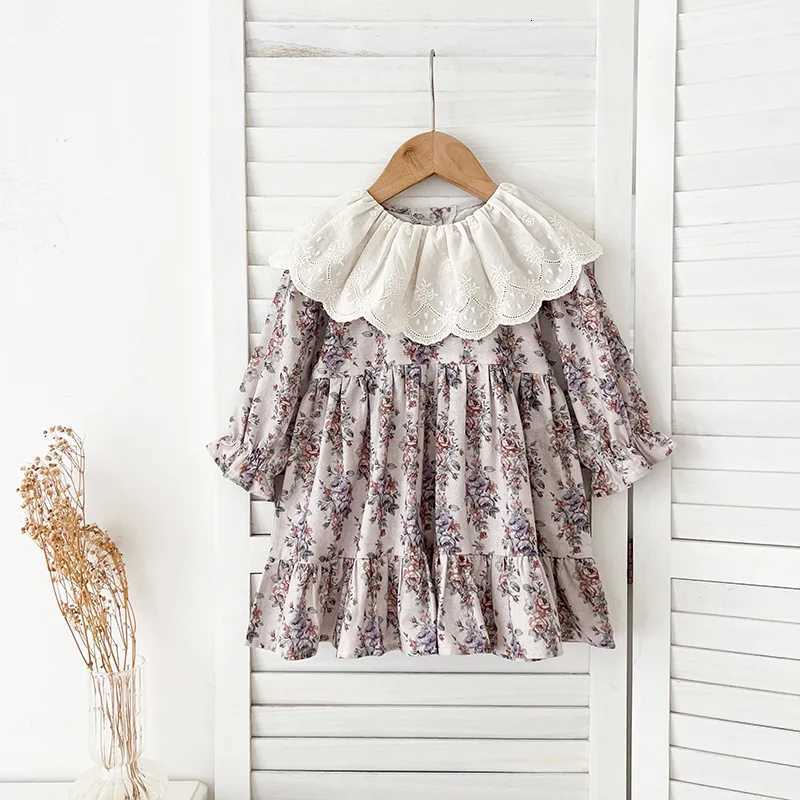 YBFSKID Spring Kid Girl Princess Dress Retro Floral Printed Infant Baby Girl Dress Lace Collar Children Girl Dress Toddler DressT260330