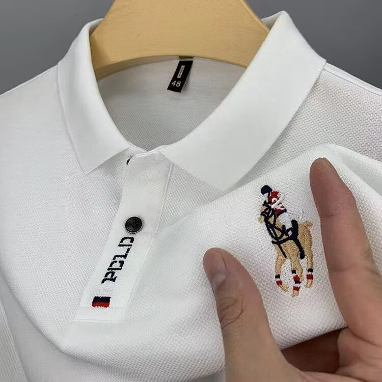 Short-sleeved Summer New-style Embroidered Shirt Collarless Solid-color T-shirt Designer Short-sleeved Casual Luxurious Versatile