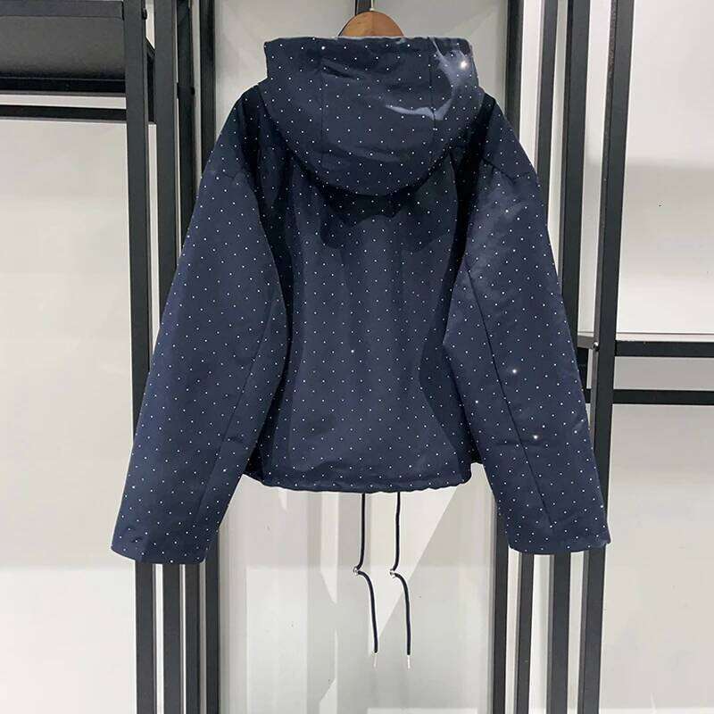 Women Polka Dot Hooded Zipper Jacket Loose 2026 Early Spring Lady Long Sleeve Hoodies Coat Top Mdng260330
