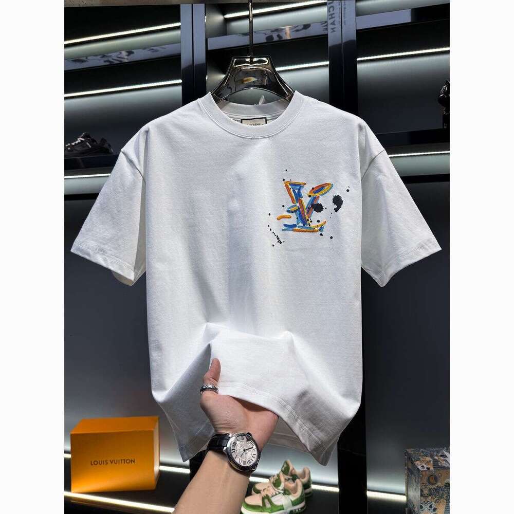 Men's American High-End Hand-Painted Graffiti Print Round Neck Short T-Shirt luxury Summer New Trendy European Style Half Sleeve