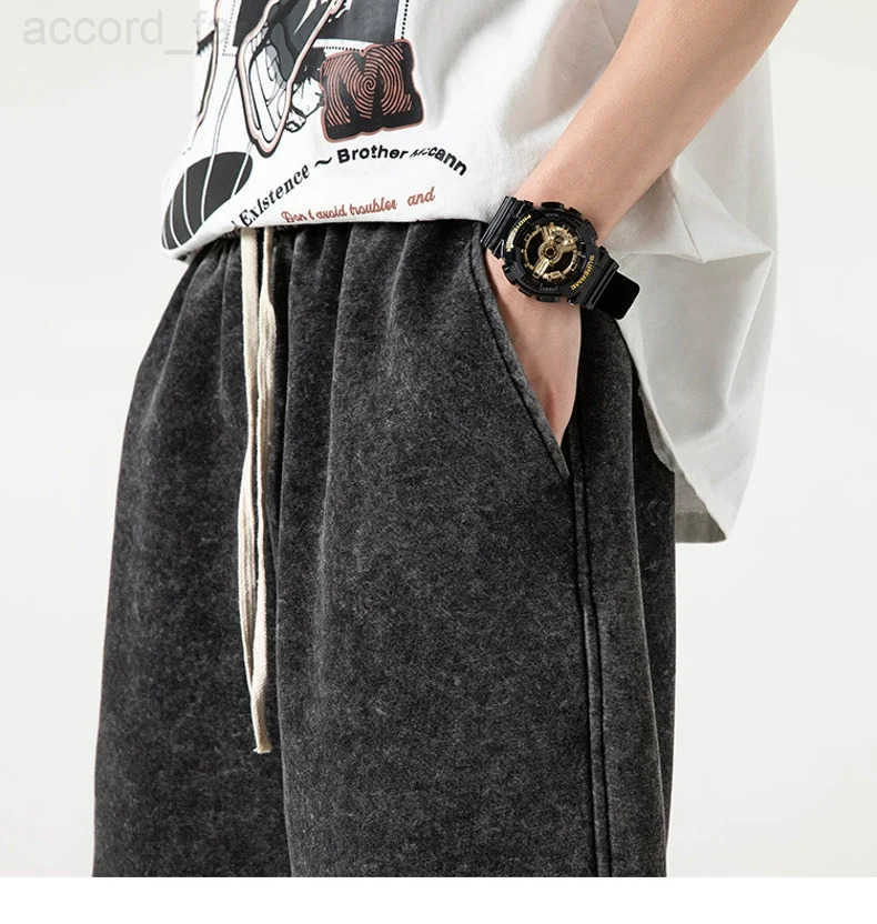 290 Gsm 100 Cotton Acid Wash Shorts Vintage Hip Hop Loose Shorts Running Male shorts H260330