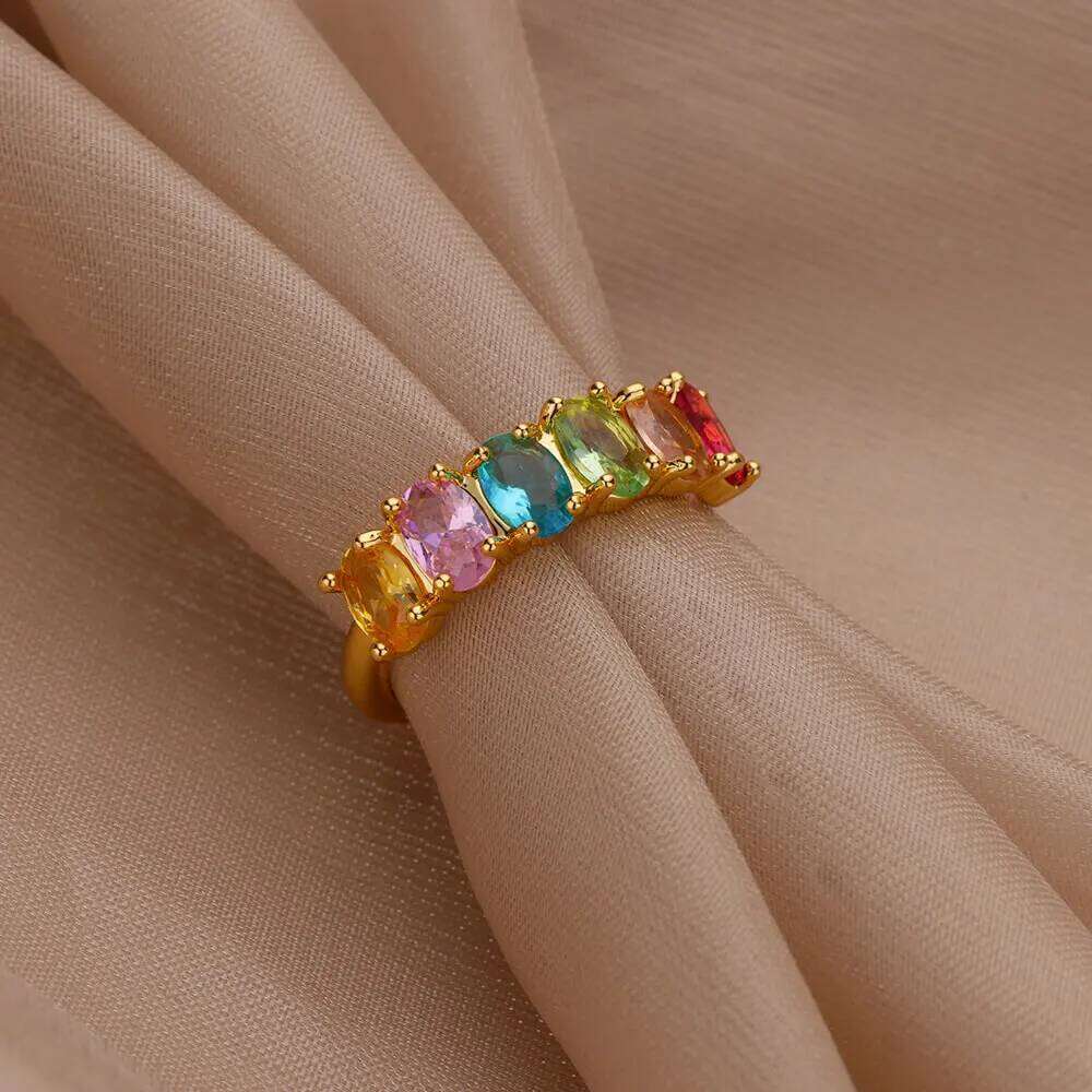 Ring Crtystal Waterdrop Rings For Women Stainless Steel Gold Color Geometric Adjustable Ring Wedding Party Fashion Jewerly Visionice