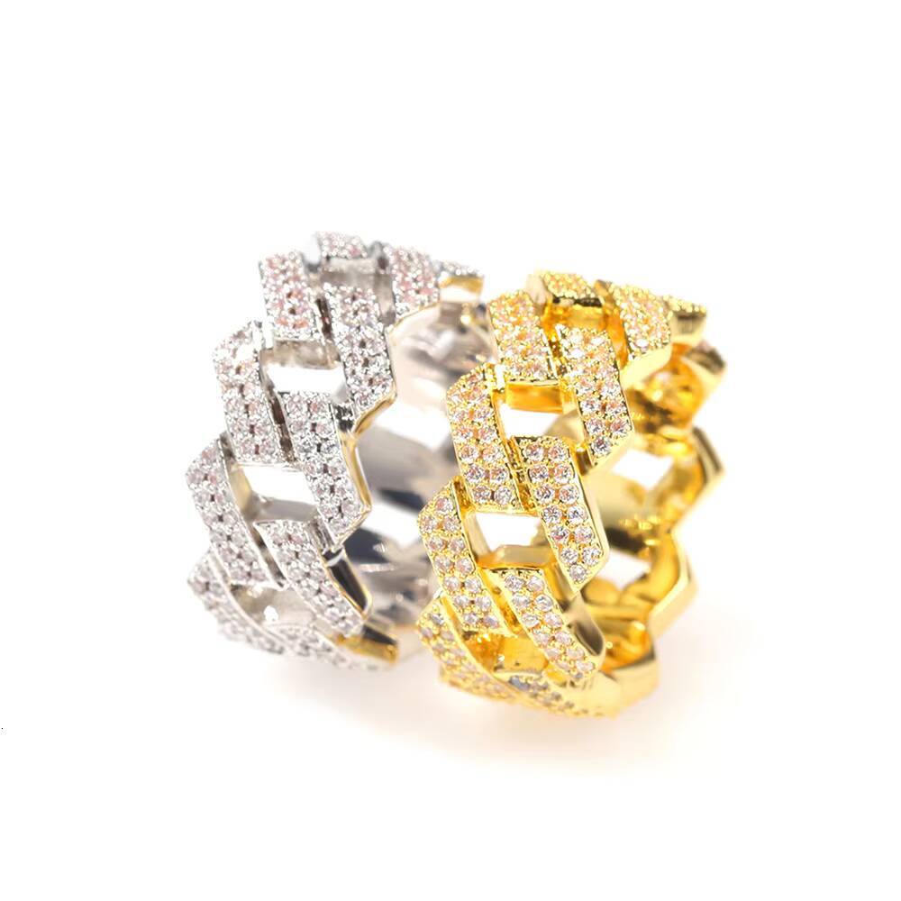 Mens Luxury Gold Silver HipHop Diamond Ring with Round Cuban Link Chain Band Featuring Iced Out VVS Moissaniteia Stone Design Jewelry