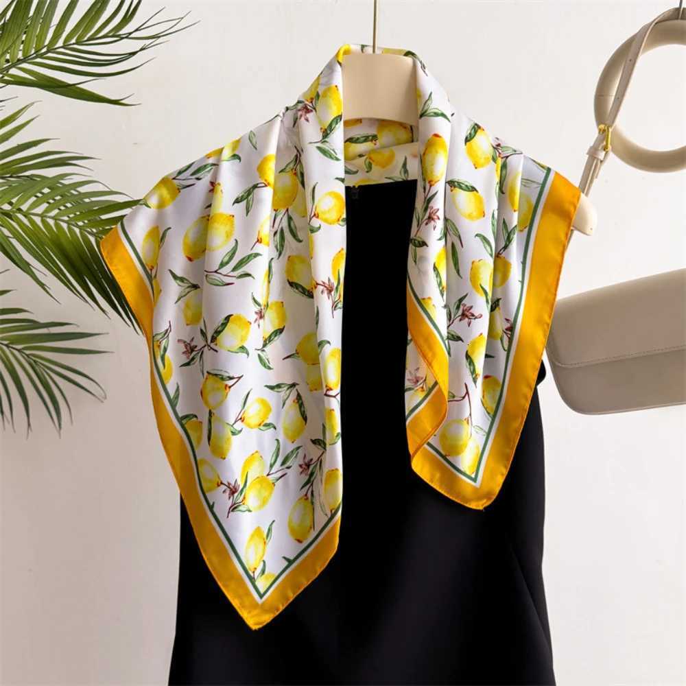 1pcs Summer Bright Color Oil Painting Lemon Print Small Square Wen Satin Neck Tie Scarfs Soft Neat Ladies Neckerchiefs X260328