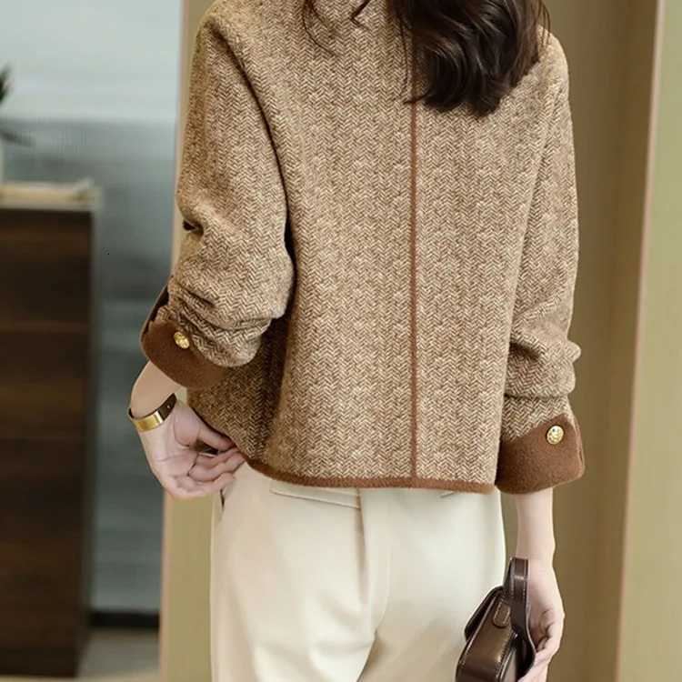 Tweed Jacket Korean Womens Spring Anti-Ultraviolet Multi-Functional Turtleneck O-Neck Bohemian Style Zippers Gradient SplicingT260328