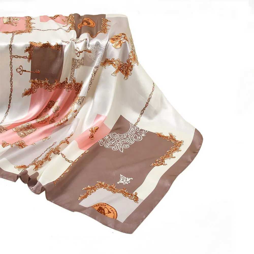 90cm Fahion Satin Silk Square Scarf Vintage Print Design Wen Muslim Hijab band Newest Hair Band Kerchief 9090cm X260328