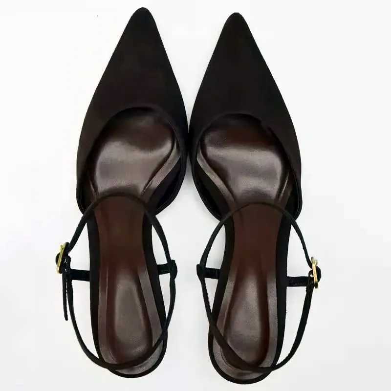 Elegant Pointed Toe Heels Women Sandals Suede Fashion Mules Shoes Ankle Strap Sexy Kitten Heel Office Shoes Zapatos Para Mujer Z260330