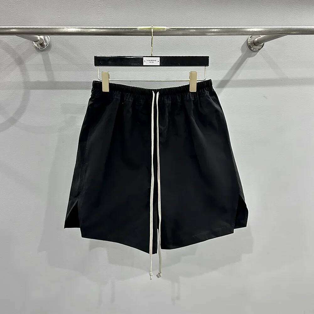 High Quality Cotton Men's Spring/Summer Basic Black Rick Style Split Drawstring Elastic Adjust Waist Casual Shorts