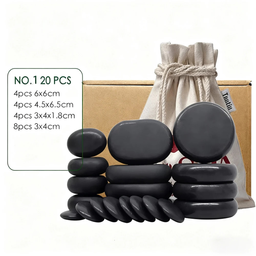 Tontin 20pcs/set Stone Massage Set Box Relieve Stress Back Pain Health Care Lava Basalt round massage tool Stones 260316
