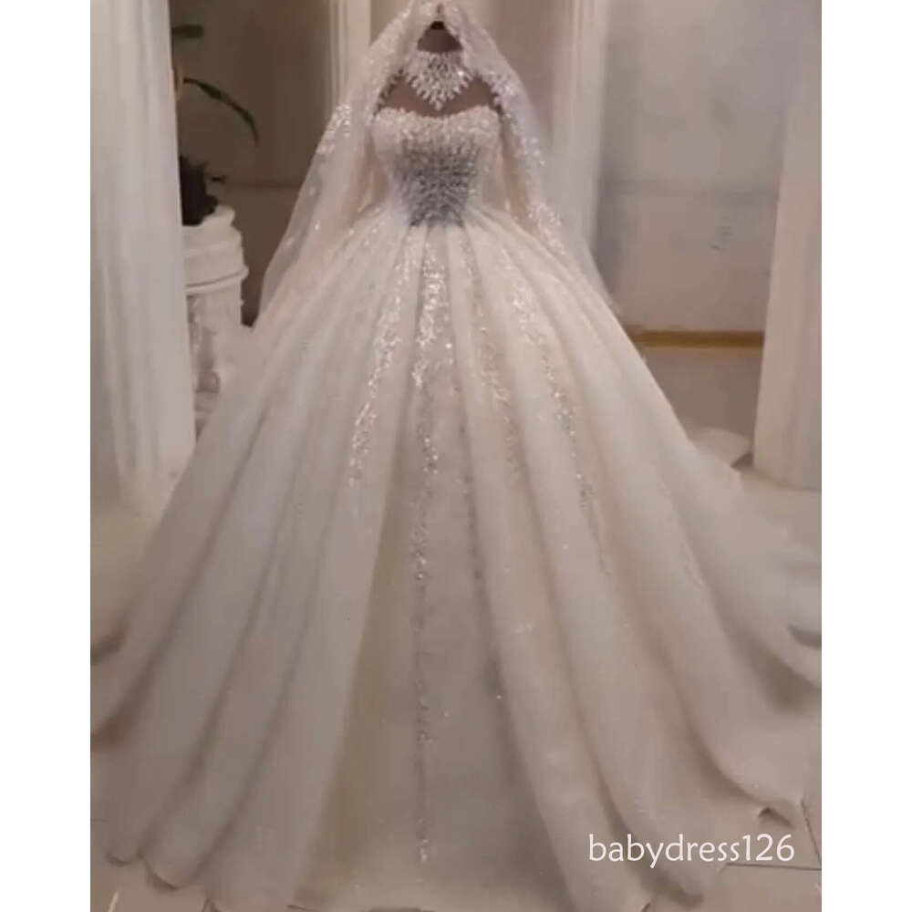 2026 Aso Ebi Plus Size White Ball Gown Wedding Dress Sheer Neck Beaded Applique Full Sleeves Elegant Vintage Bridal Gowns Dresses ZJ0498 ZD19