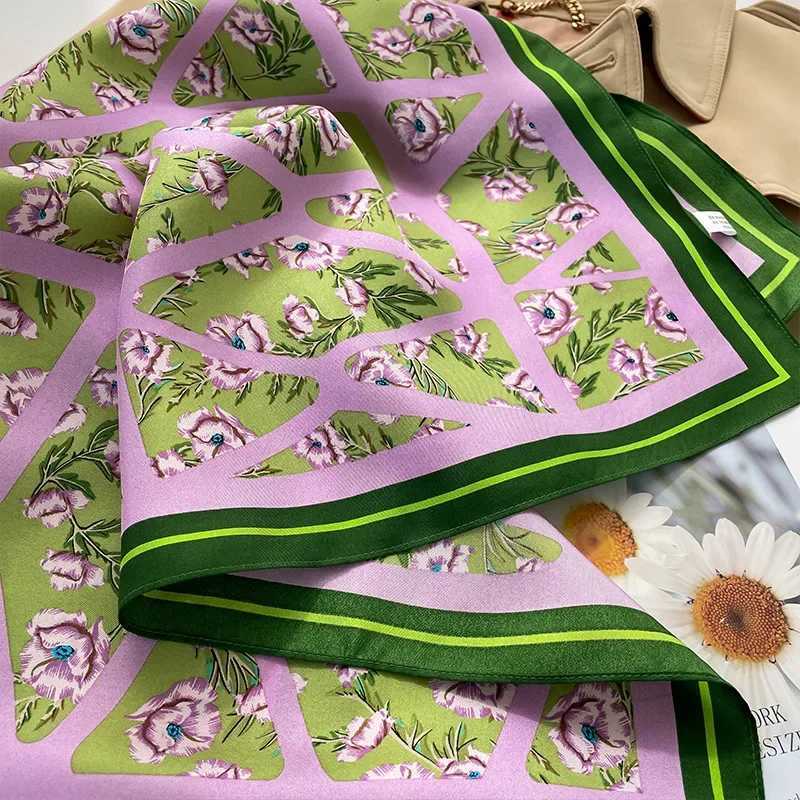 Lovely Purple Floral Print Silk Square Scarf Wen Soft Satin Hairband Hands Bag Ribbion Hijab Fem band Kerchief X260328