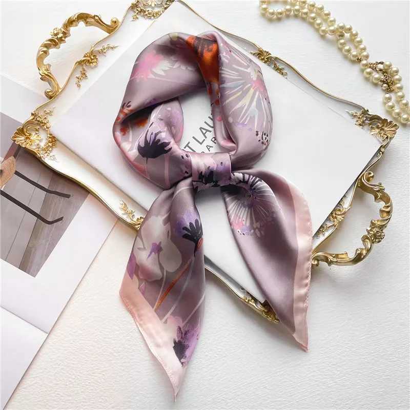 Fashion Wens Scarf Premium Imitation Silk Watercolor Floral Print Lightweight Neck Scarf for Work Casual Outfits X260328