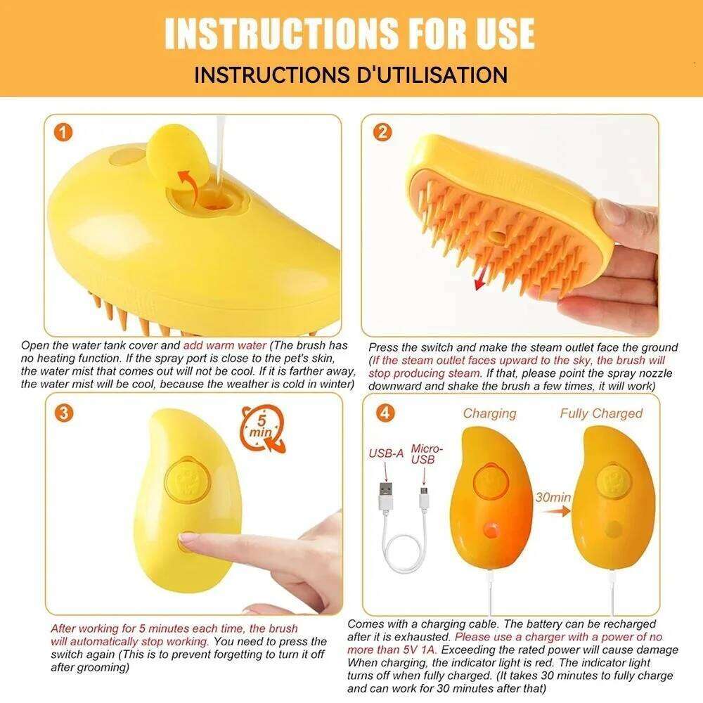 Cat Steamy 3 in 1 Steam Brush Electric Sprayer for Pet Dog Grooming Shedding Hair Cleaning Massage Combs