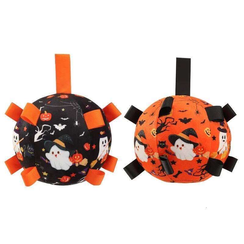 Halloween Dog Balls Electric Interactive Built-In Bell Plush Toy Ball for Dogs Anti-Bite Chew Toys with Squeaker Pet Product