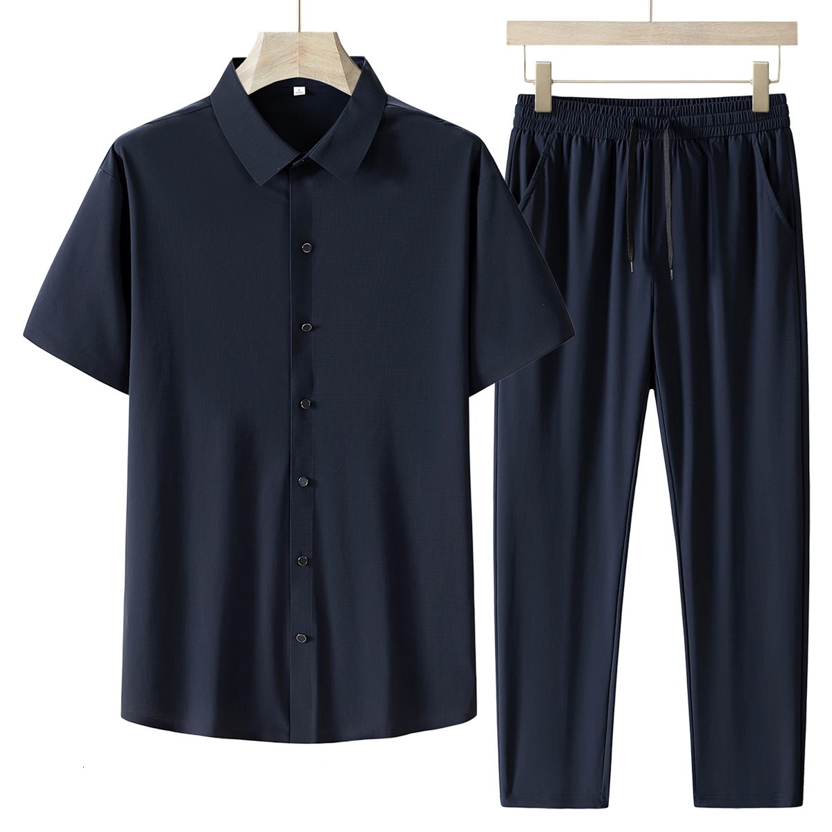 Men Short Sleeve Shirt Casual Sport Outfit For Middle Aged Dad Bamboo Fiber Polo Shirt And Pants Two Piece Set 260324
