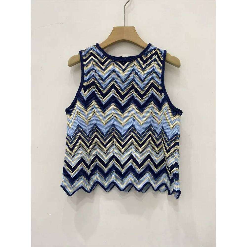 Contrasting Wave Pattern Women Clothes Sleeveless O-Neck Sweater Vest Tank Top Or Casual Long Pants For Female Mdng260330