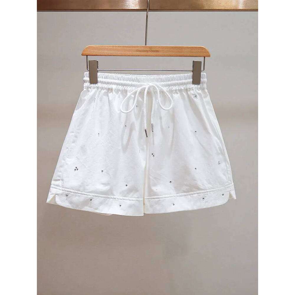 Summer New Women Nail Bead Collar Irregular Shirt Top+A-Line Wide Leg Shorts Set Mdng260330