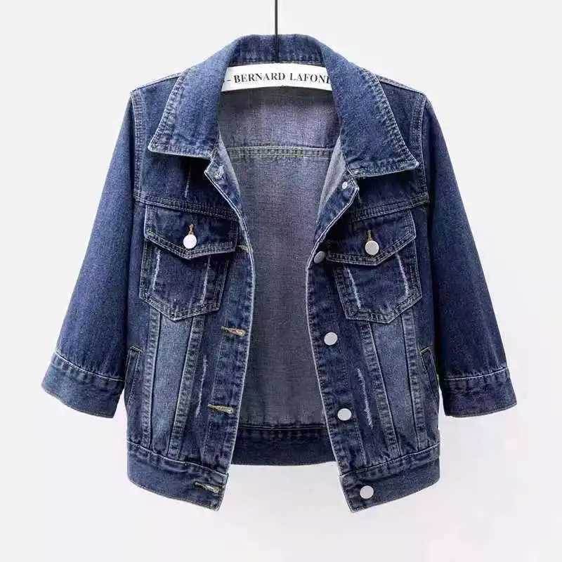 Denim Jacket Women 2023 Three Quarter Sleeves Jean Jacket Woman Comfortable Denim Coat Chaqueta Vaquera Mujer Veste Jeans FemmeT260328