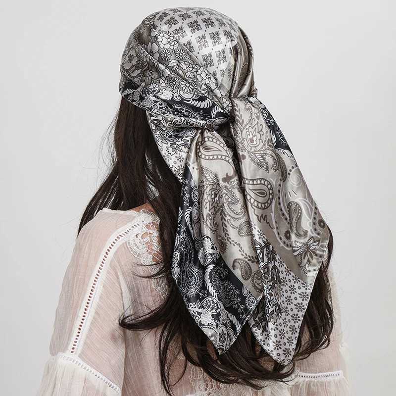Square Silk Scarves Fashion Wen Hijab Shawls Cashew Flower Print Kerchief Femme Scarf Foard Bandana Beach Pareo 9090cm X260328