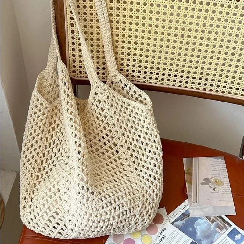 Leisure Large Capacity Cotton Woven Bag Womens Shoulder Bags Casual Straw Wicker Woven Ladies Handmade Beach Tote Messenger Bag260316