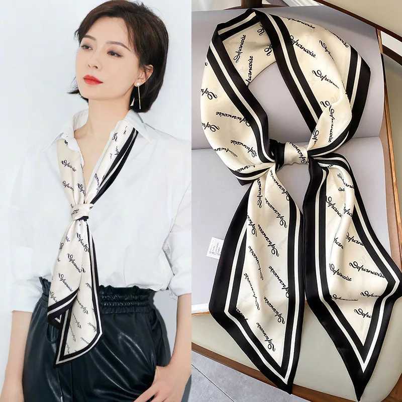 Fashion Blue Print Silk Scarf Women Soft Satin Horse Hairband Bevel Neckerchief Office Hijab Headband Foulard Bag Ribbons Gift Z260330