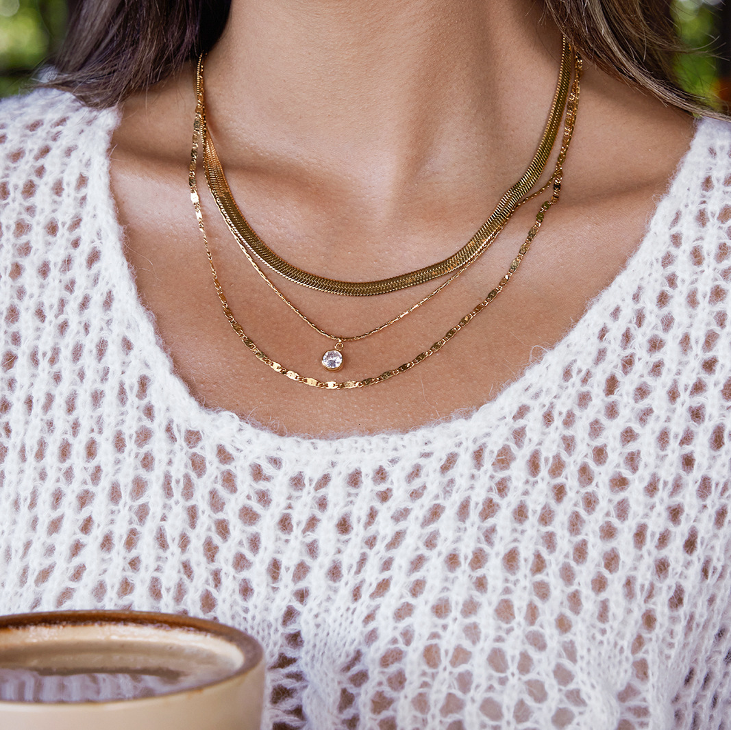 Three-Layer Titanium Zircon Necklace Light Luxury High-End Stainless Steel Jewelry For Fashionable Women's Accessories Women Layered Collarbone C