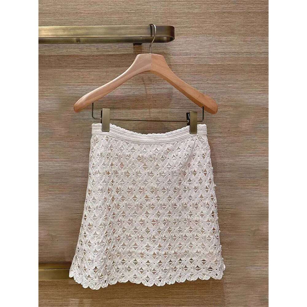 Summer New Women Hollow Out Pearl Decoration Vest Sleeveless Single-Breasted Tank Top Or Slim Ladies Mini Skirt Mdng260330