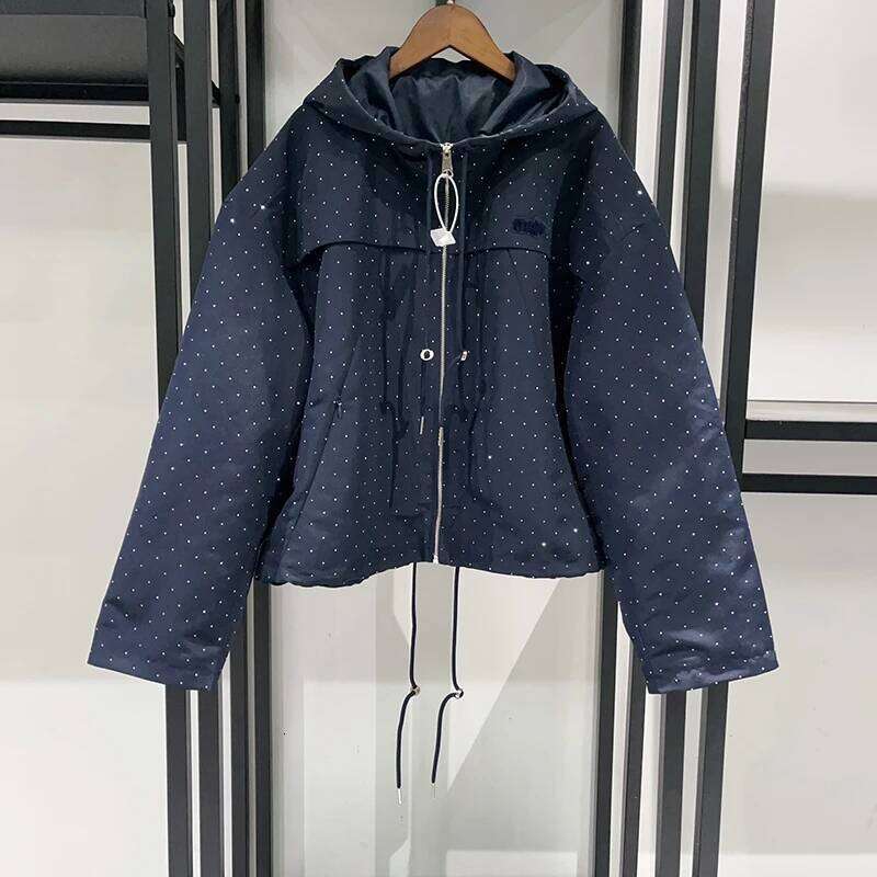 Women Polka Dot Hooded Zipper Jacket Loose 2026 Early Spring Lady Long Sleeve Hoodies Coat Top Mdng260330