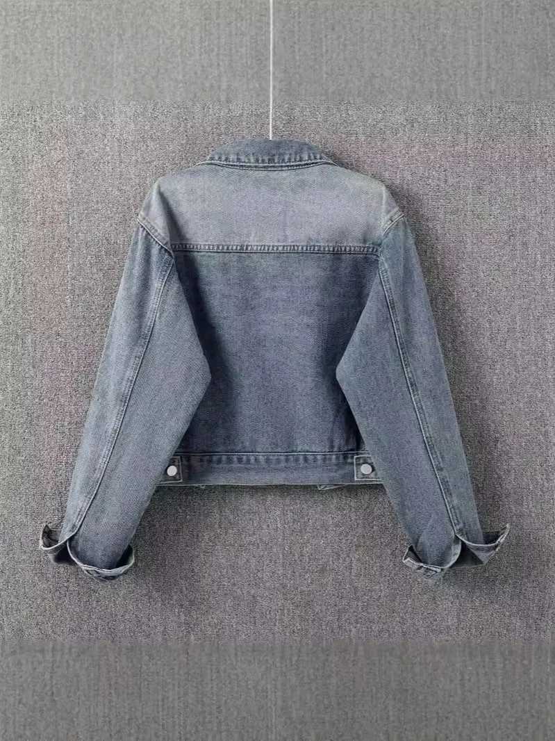 Retro Spring and Autumn New Denim Jacket for Women Short Simple and Casual Model Retro Color Washed Texture Top Denim JacketT260328