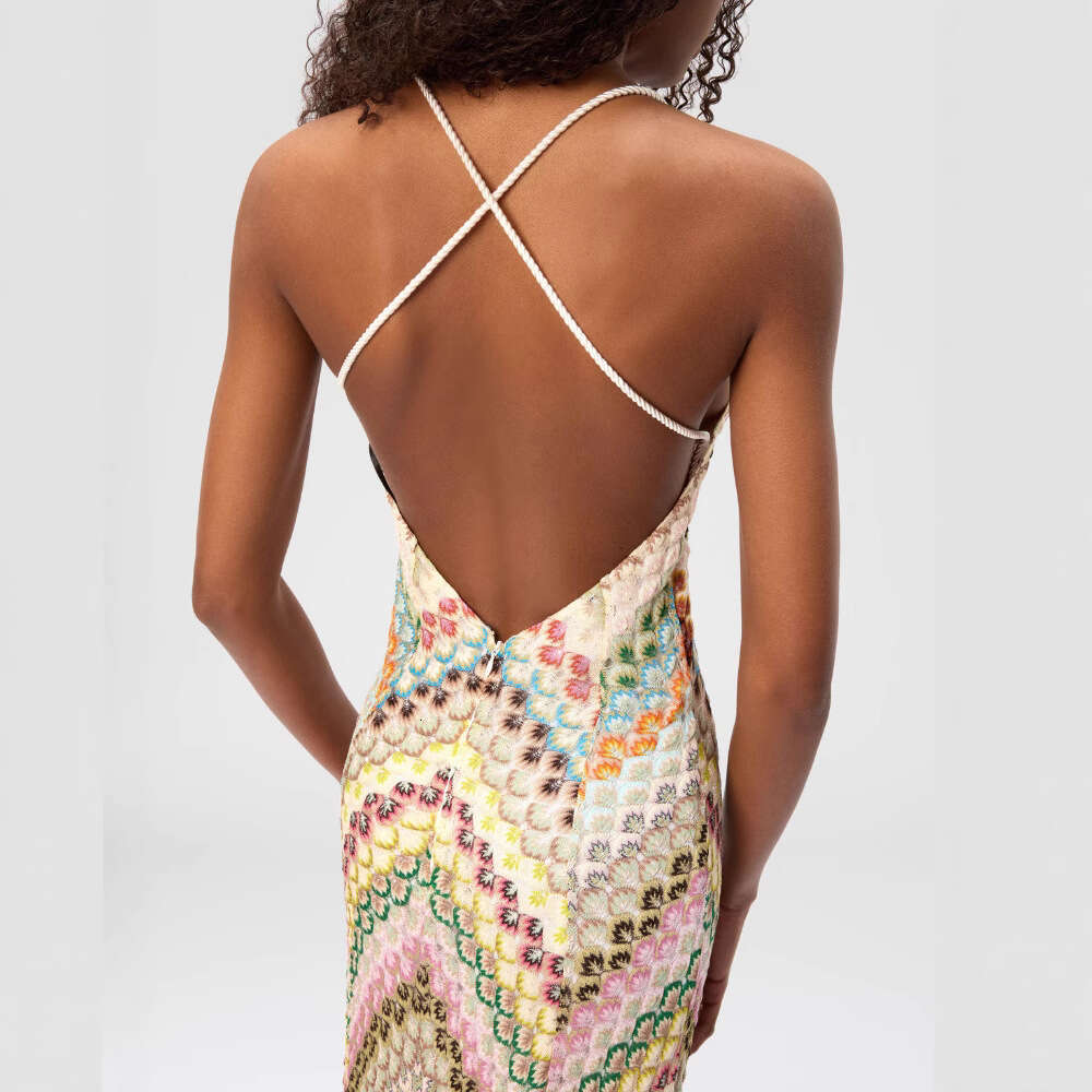 2026 European and American cross-border new foreign trade spliced long gown, lace strap dress, hand-knitted