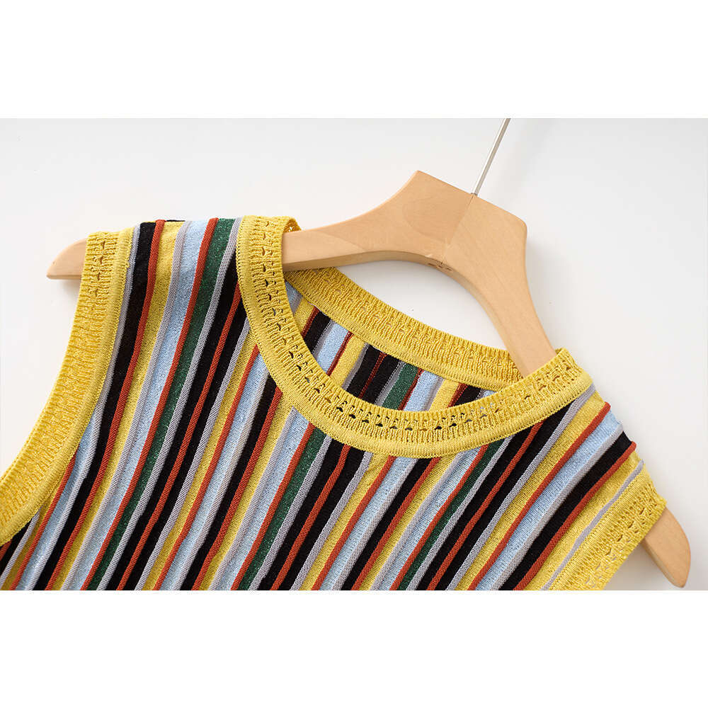 Designer q26 women's rainbow colored patchwork sleeveless slim fit Middle Eastern style knitted dress