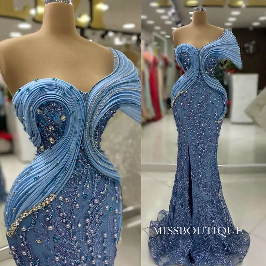2025 Plus Size Prom For Special Occasions Formal Dresses Mermaid One Shoulder Beaded Lace Pearls Crystals Birthday Party Gowns Reception Dress D0330
