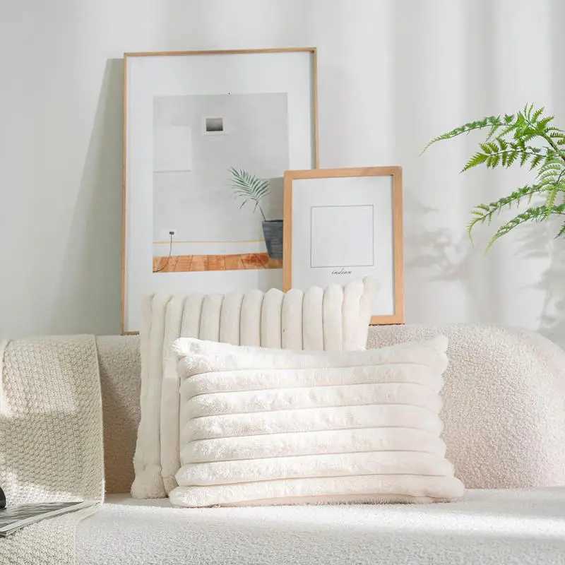 Faux Rabbit Fur Square Cushion Cover Big Thick Striped Super Soft Solid Color Pillow Cover 45x45cm Sofa Decor Cushion Cover H260330 - view 3