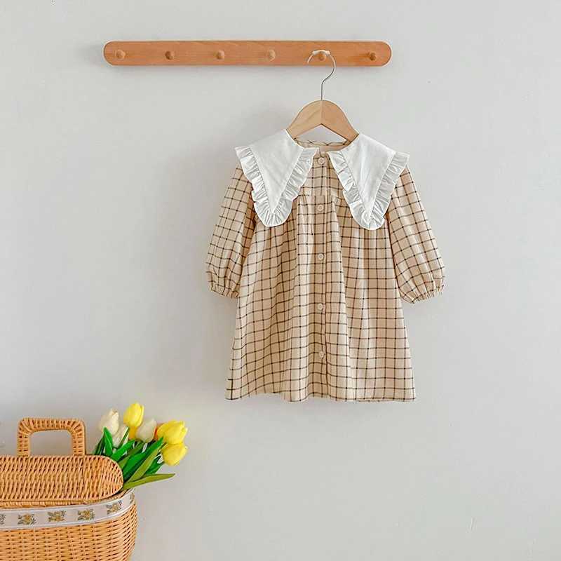 2026 New Spring Children Clothes Girl Party Cotton Embroidery Dress 2-6Yrs Long Sleeved Plaid Kids Princess Big Lapel DressesT260330